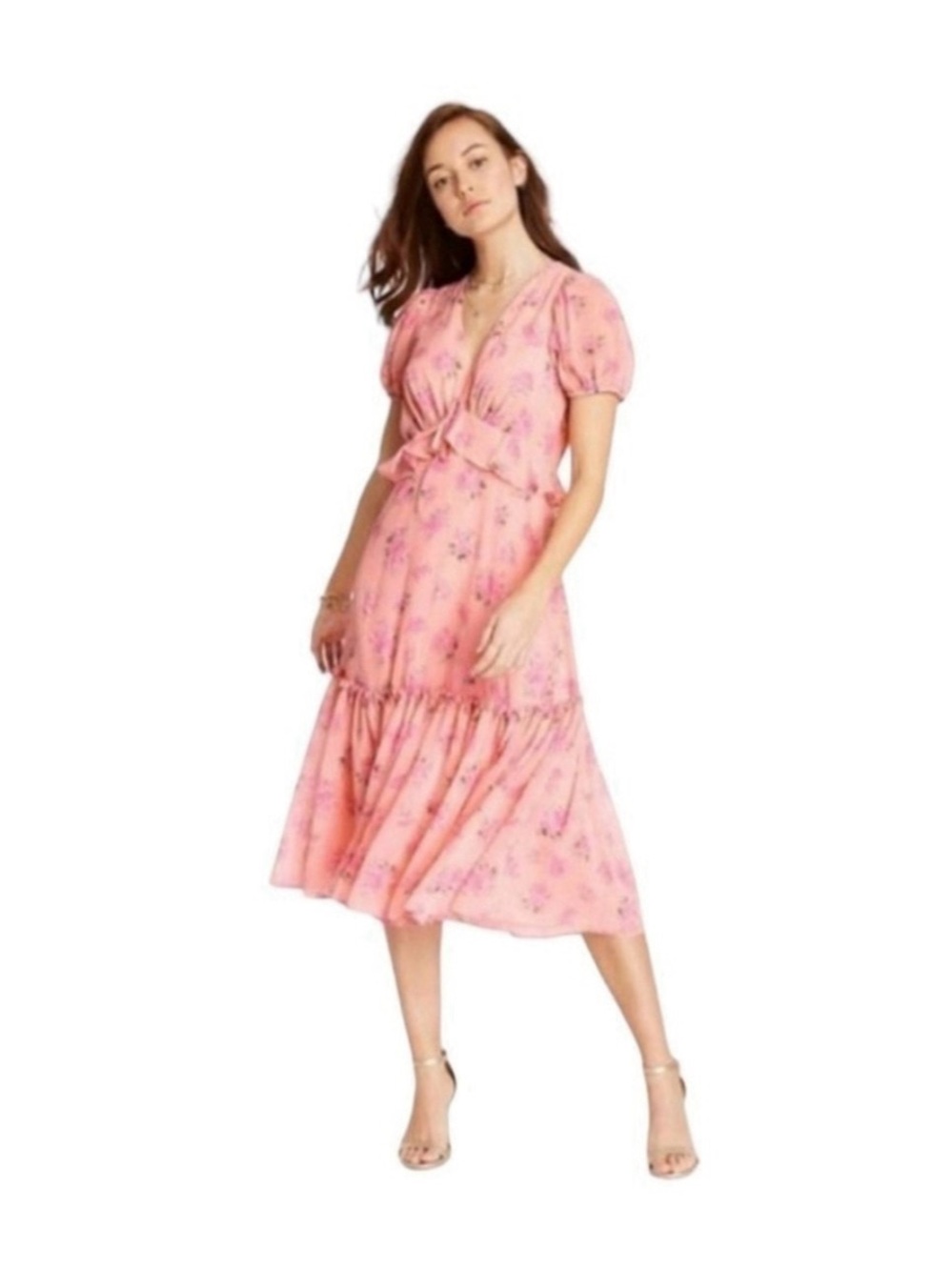 LOVE Shack Fancy x Target Fleur Ruffle Pink Floral Midi Short Sleeve Dress Sz 10